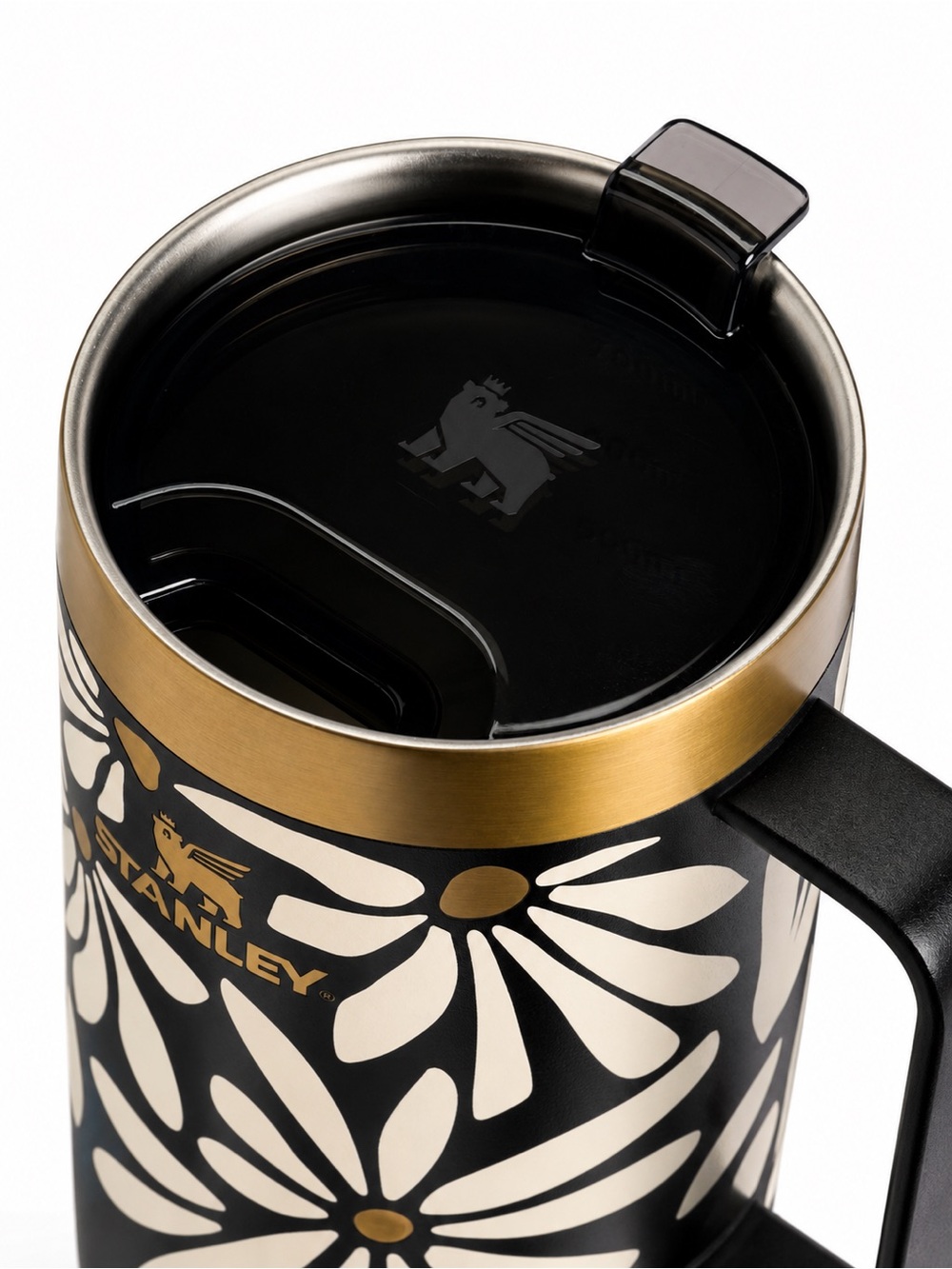 Stanley Black & Cream Floral Travel Mug with Gold Lid - Picture 5 of 5